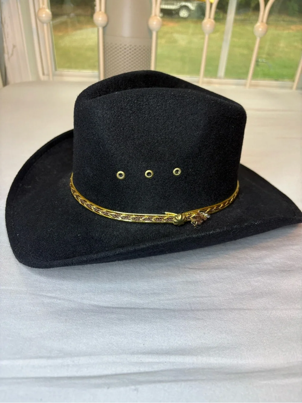 Western Express Black Felt Cowboy Hat Gold Band Youth Small Made in Mexico